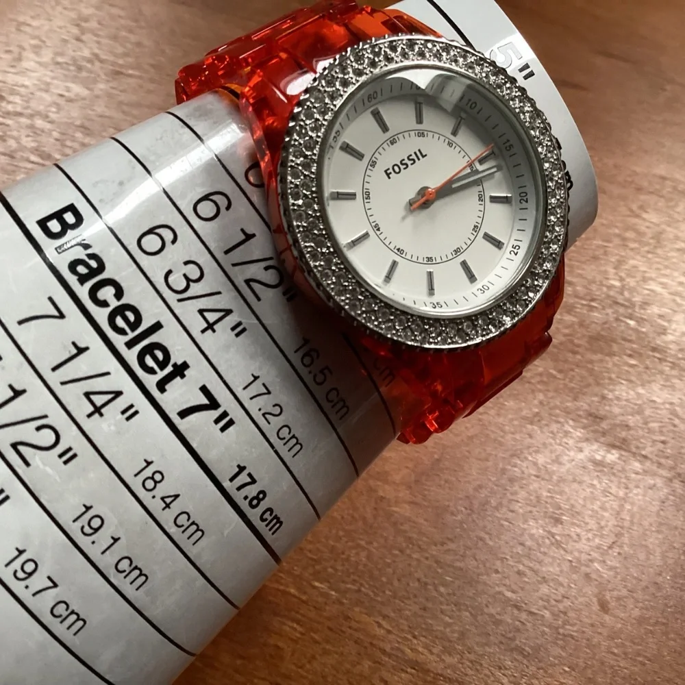 Fossil Stella Orange Acrylic Women’s Watch With Crystal Accented Bezel ES 2453